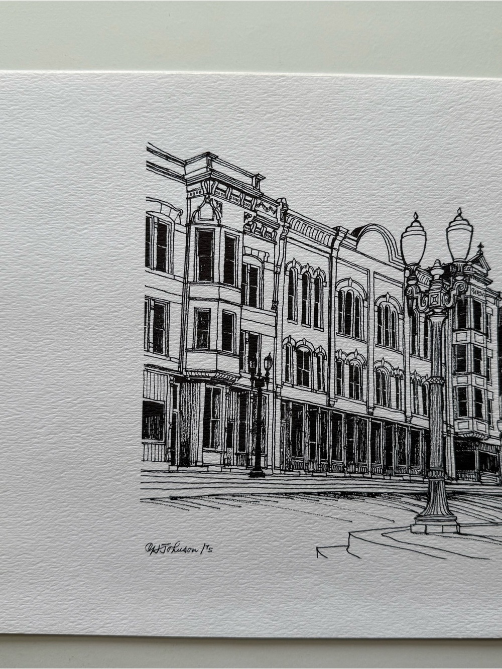 Source Unknown Black & White Architectural Street Scene Drawing
